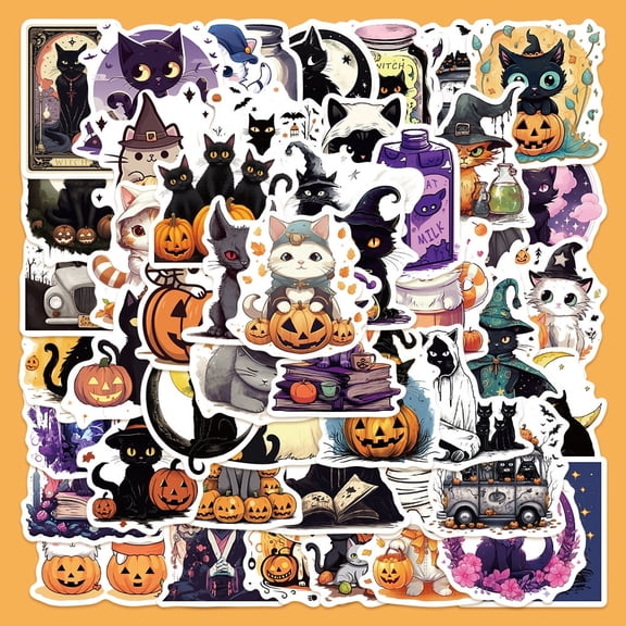 50Pcs PVC Adhesive Waterproof Stickers Self-Adhesive Stickers for DIY Photo Album Diary Scrapbook Decoration Cat Shape 40~80mm
