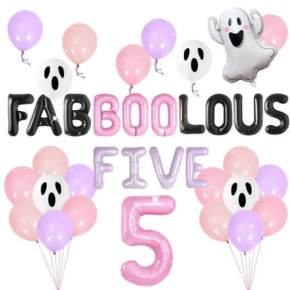 Halloween 5th Birthday Decorations - Cute Ghost Pink Purple Balloon Set