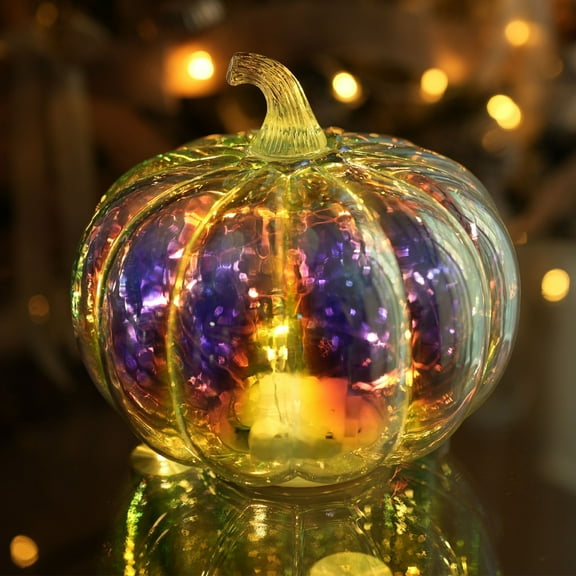 Halloween 6.1×6.7 in Night Light Mercury Glass Pumpkin Light with Timer,With Fairy Lights Inside,Battery Operated Led Pumpkin Light Ideal for Halloween Fall Decor,Thanksgiving Christmas Decor