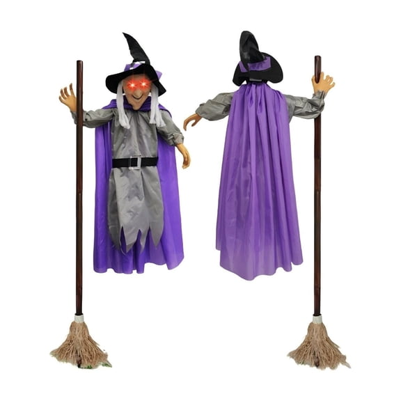 Halloween 6 FT Animated Witch Prop, 6Ft Animated Hovering Witch Halloween Decoration, Voice Activated Glowing Screaming Witch Animatronic with Sound Touch Sensor, Scary Outdoor Garden Yard Decoration