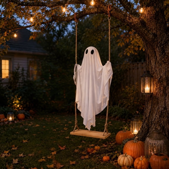Halloween 6 ft Hanging Swing Ghost with Lights and Remote Control, Outdoor Halloween Decorations, Outdoor Decor Spooky Cute Ghosts Decoration Flying Props for Tree Porch Yard Garden Lawn House