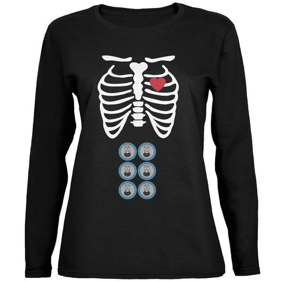 Halloween 6 pack Baby Skeleton Black Womens Long Sleeve T-Shirt - Medium
