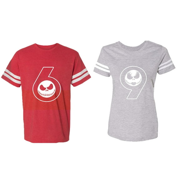 Halloween 69 Matching Couple Cotton Jerseys (Men Red / Women Heather) (Men XL / Women XXL)