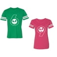thumbnail image 1 of Halloween 69 Unisex Couple Matching Cotton Jersey style T-Shirt Contrasting stripes on sleeves (Men Green / Women Pink) (Men XXL / Women M), 1 of 3