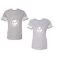 thumbnail image 1 of Halloween 69 Unisex Couple Matching Cotton Jersey style T-Shirt Contrasting stripes on sleeves (Men Heather / Women Heather) (Men L / Women L), 1 of 3