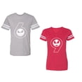 thumbnail image 1 of Halloween 69 Unisex Couple Matching Cotton Jersey style T-Shirt Contrasting stripes on sleeves (Men Heather / Women Red) (Men L / Women M), 1 of 3