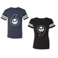 thumbnail image 1 of Halloween 69 Unisex Couple Matching Cotton Jersey style T-Shirt Contrasting stripes on sleeves (Men Navy / Women Black) (Men S / Women S), 1 of 3