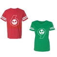 thumbnail image 1 of Halloween 69 Unisex Couple Matching Cotton Jersey style T-Shirt Contrasting stripes on sleeves (Men Red / Women Green) (Men XL / Women S), 1 of 3