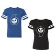 thumbnail image 1 of Halloween 69 Unisex Couple Matching Cotton Jersey style T-Shirt Contrasting stripes on sleeves (Men Royal / Women Black) (Men S / Women S), 1 of 3