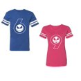 thumbnail image 1 of Halloween 69 Unisex Couple Matching Cotton Jersey style T-Shirt Contrasting stripes on sleeves (Men Royal / Women Pink) (Men S / Women L), 1 of 3