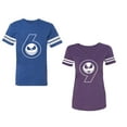thumbnail image 1 of Halloween 69 Unisex Couple Matching Cotton Jersey style T-Shirt Contrasting stripes on sleeves (Men Royal / Women Purple) (Men XL / Women S), 1 of 3