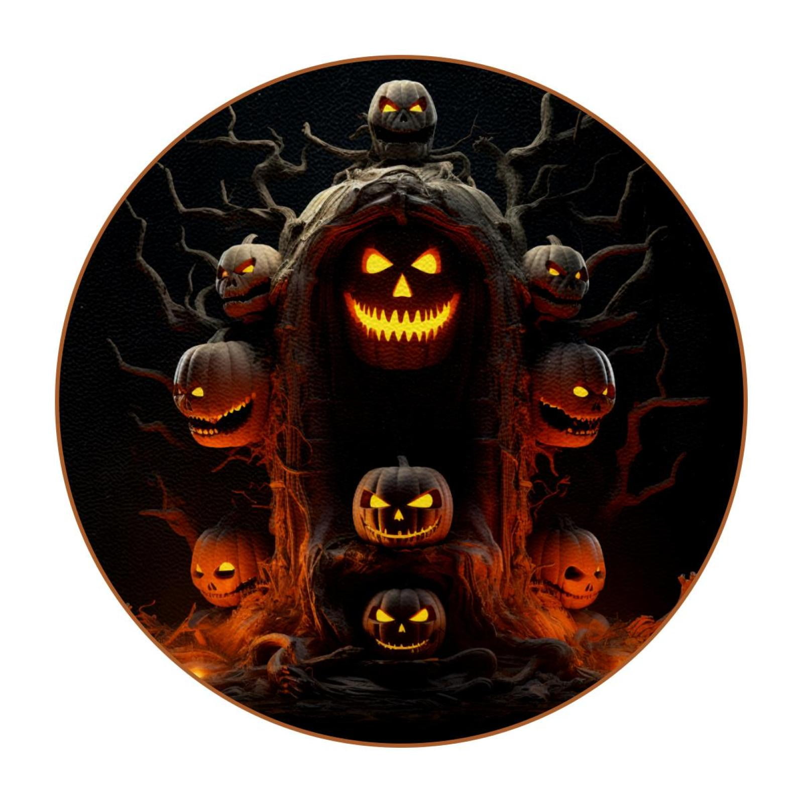 Halloween 6PCS Round Microfiber Leather Bar Coasters Set, 11x11 cm/4