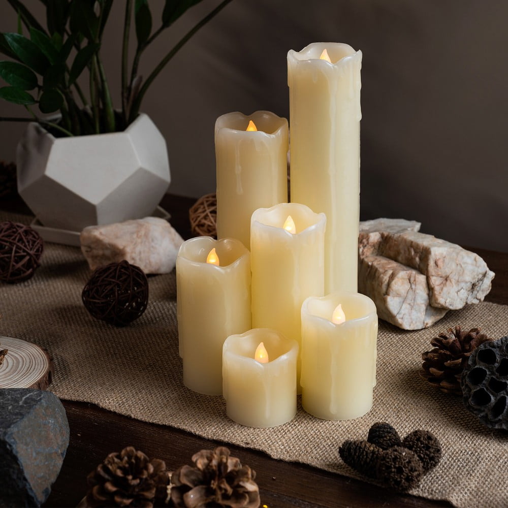 Halloween 6pcs Timer Flickering Flameless 2"-9" LED Pillar Candles Realistic