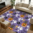 thumbnail image 1 of Halloween 6x9 Area Rugs, Orange Pumpkin Funny Ghost Black Cat Purple Non-Skid Rubber Backing Large Rectangle Rugs - Living Room Bedroom Home Office, Indoor Floor Mat Carpets Washable Rug, 1 of 9