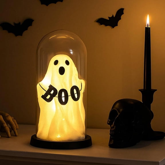 Halloween 8.3 Inch LED Night Light, Ghost Clear Dome Tabletop Lamp for Mantel Shelf Desk Indoor Party Decor