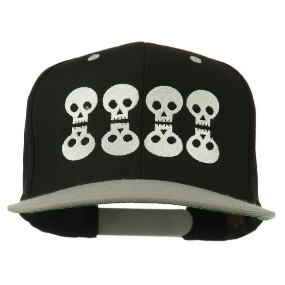 Halloween 8 Skulls Embroidered Snapback Cap - Black Silver OSFM