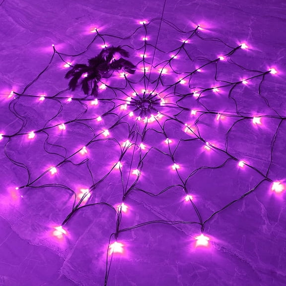 Halloween 80 LED Spider Web Lights with Spider, Battery Powered 8 Modes Light up Cobweb Halloween Decorations for Indoor Ourdoor Garden Yard Home
