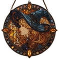 thumbnail image 1 of Halloween 8x8 inch Charming Moonlight Witch Acrylic Stained Glass Window Hanging Suncatcher Decor Stained Panel Hangings Wall Art Decor, Moon Suncatcher for Friends and Family, 1 of 2