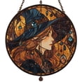 thumbnail image 1 of Halloween 8x8 inch Charming Moonlight Witch Acrylic Stained Glass Window Hanging Suncatcher Decor Stained Panel Hangings Wall Art Decor, Moon Suncatcher for Friends and Family, 1 of 2