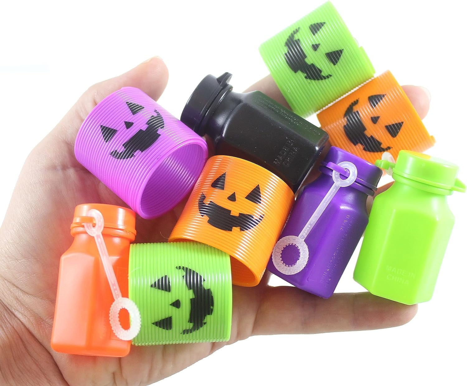 Halloween 96 Piece Small Toy Set - Bubbles - Spring Coils - Trick or Treat Toys Favors (8 Dozen)
