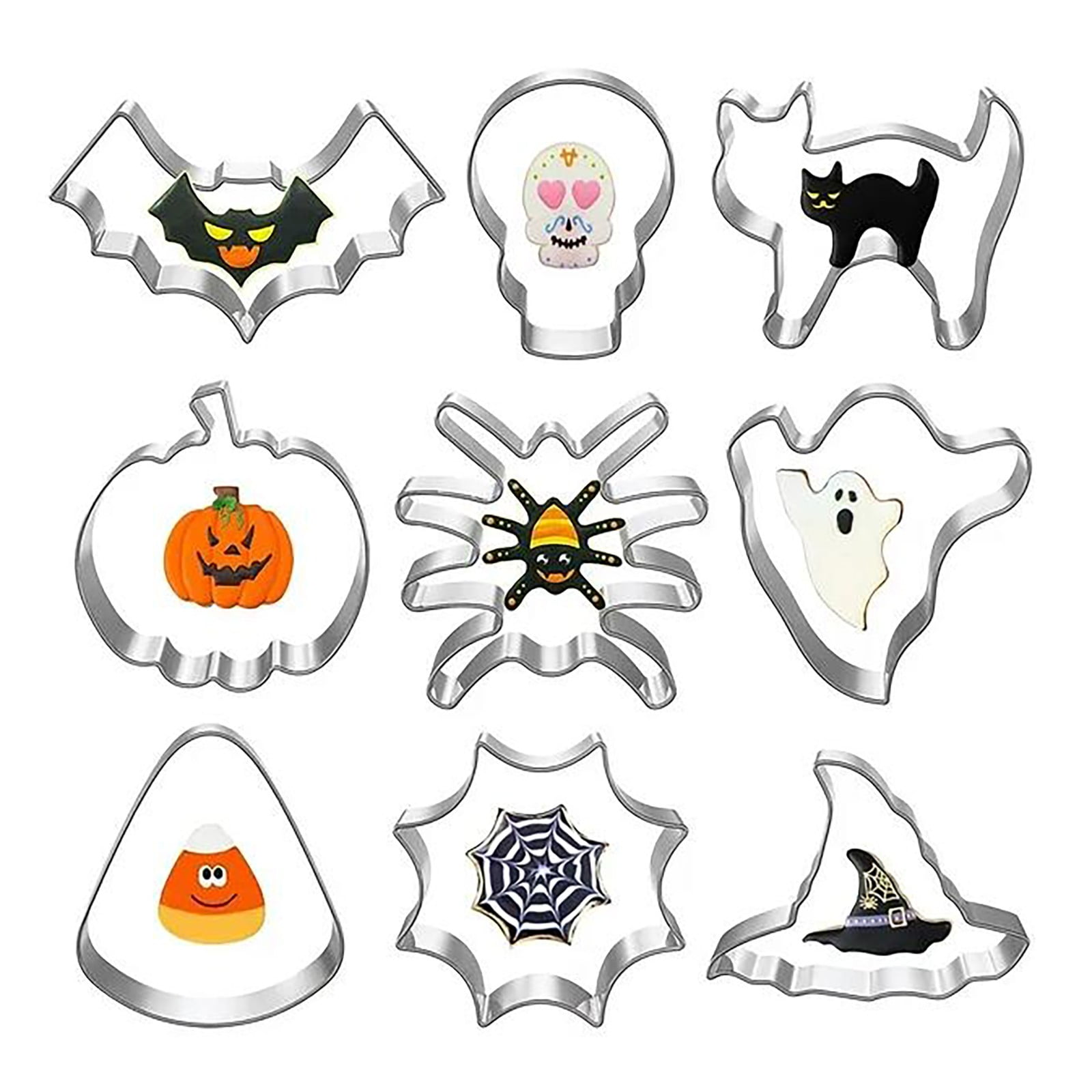 Set De 10 Emporte-pièces 3D Halloween – 2 Emporte-pièces Citrouille + 8 Tampons Visage – Pour Biscuits, Gâteaux – PP Alimentaire - 10