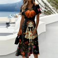 thumbnail image 1 of Halloween A Line Dresses for Women Short Sleeve V-Neck Casual Dress Halloween Gift, 1 of 5