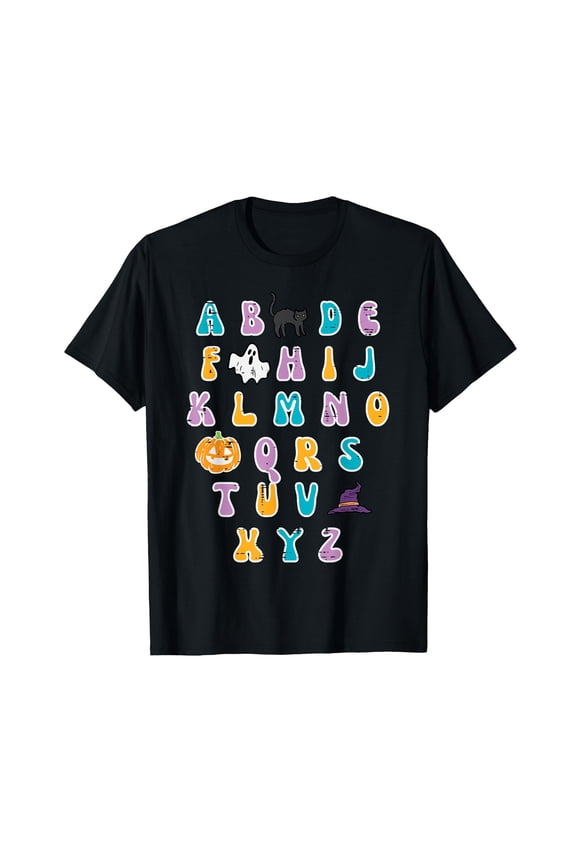 Halloween ABC Alphabet Cute Costume Teacher Women Girls Kids T-Shirt