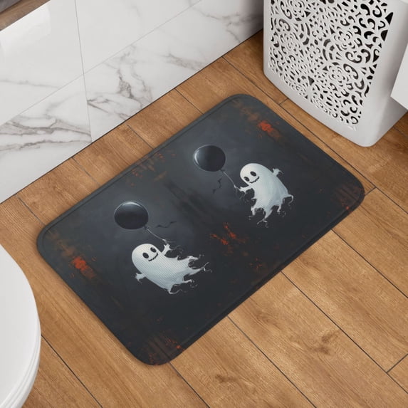 Halloween Absorbent Area Rug, Halloween Ghost Black Balloon Halloween Decorations Rugs for Living Room Door Mat Non Slip Indoor Carpet Halloween Decor Floor Mats 60x40in