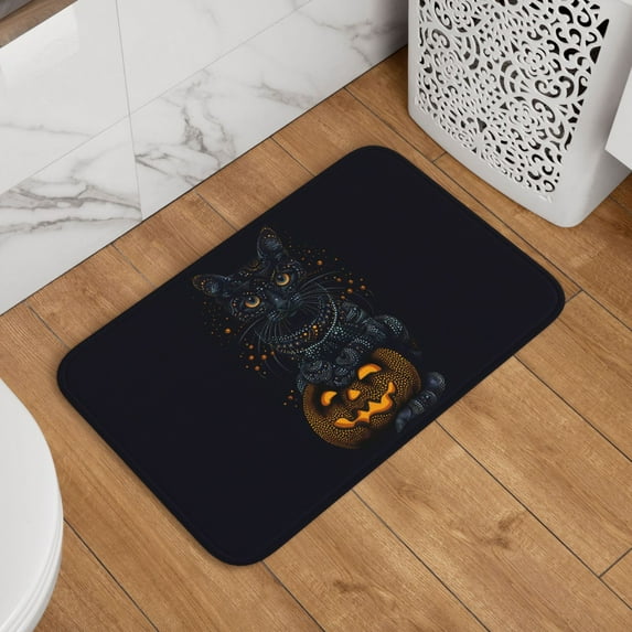 Halloween Absorbent Area Rug, Halloween Black Cat Pumpkin Art Halloween Decorations Rugs for Living Room Door Mat Non Slip Indoor Carpet Halloween Decor Floor Mats 60x40in