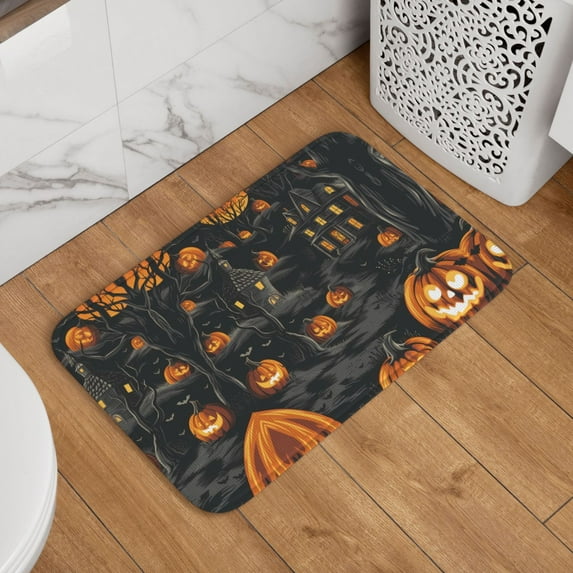 Halloween Absorbent Area Rug, Halloween Village Nightscape A Halloween Decorations Rugs for Living Room Door Mat Non Slip Indoor Carpet Halloween Decor Floor Mats 60x40in