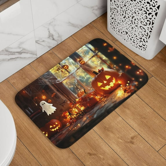 Halloween Absorbent Area Rug, Halloween Windowsill Pumpkin Ghost A Halloween Decorations Rugs for Living Room Door Mat Non Slip Indoor Carpet Halloween Decor Floor Mats 60x40in