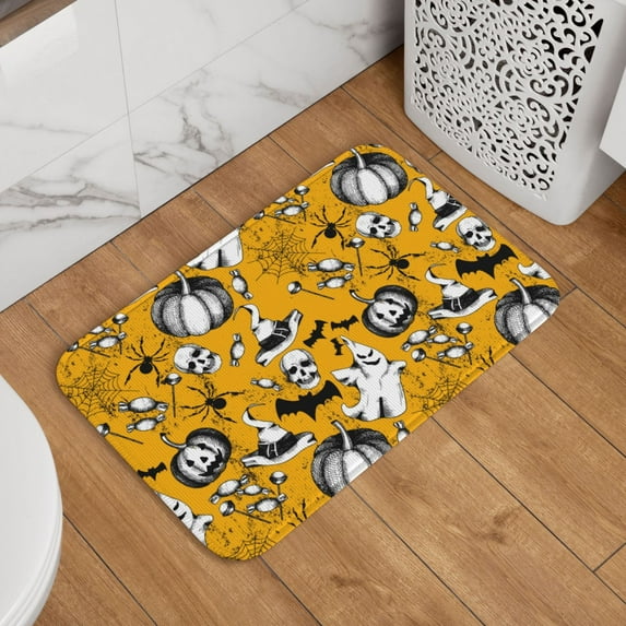 Halloween Absorbent Area Rug, pumpkins halloween hat Halloween Decorations Rugs for Living Room Door Mat Non Slip Indoor Carpet Halloween Decor Floor Mats 60x40in
