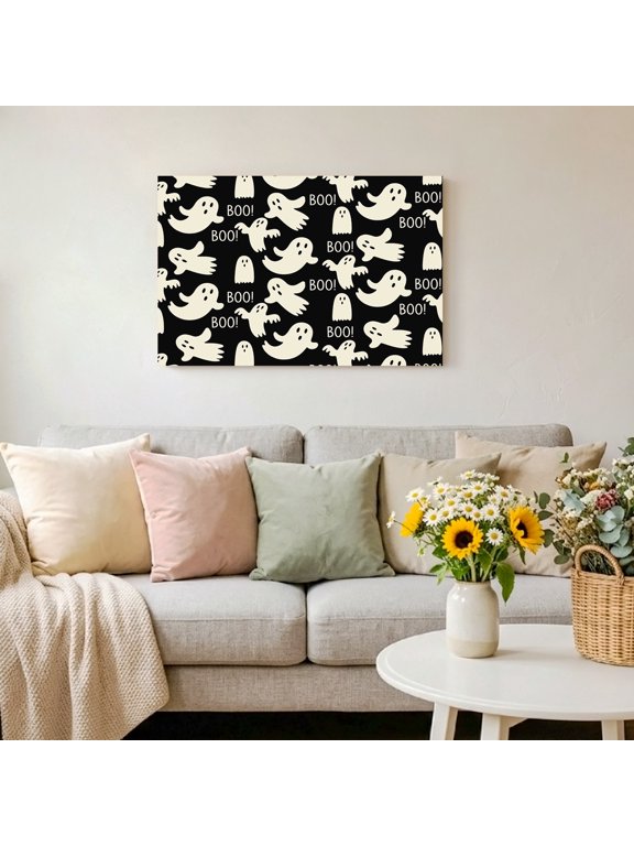 Halloween Abstract Ghosts on Black Framed Canvas Wall Art Print in USA,Canvas Pictures Painting Prints Horror Theme Wall Artwork for Home Office Living Room Bedroom Decor,10"x8"