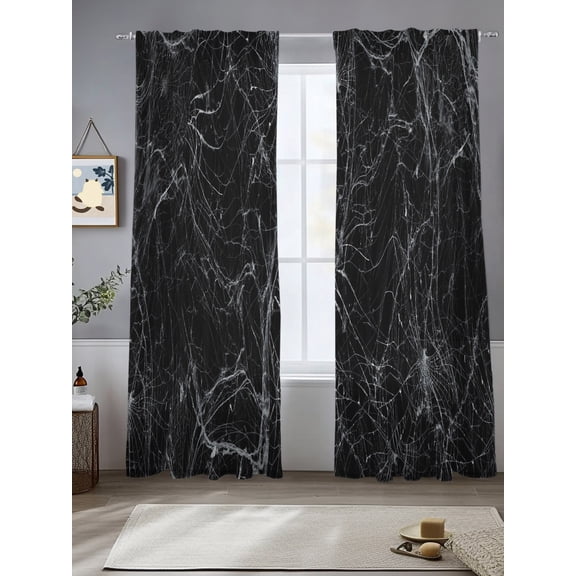 Halloween Abstract SpiderWeb Chiffon Sheer Curtains 84 Inches Long Back and White Rod Pocket Window Curtains Voile Drapes Curtains for Living Room Bedroom,2 Panels