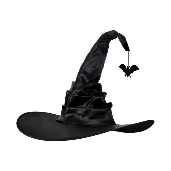 Halloween Accessories, Women's Pleated Hat, Party Headdress Wide Brim Pointed Hat, Black Fabric Hat, Theme Party Decoration, Foldable Portable Design