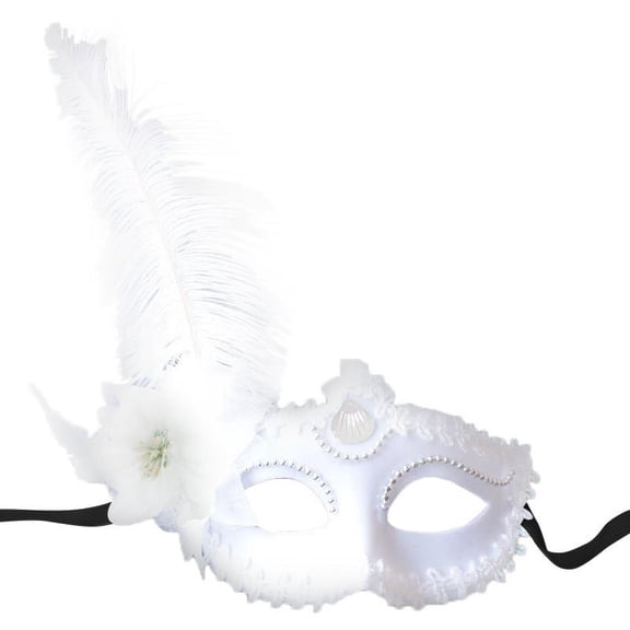 Halloween Accessory, Masquerade Masks for Women, White Ostrich Feathers Photo Props, Mask for Masquerade Party, Prom Photo Booth Props, Sparkling Rhinestone Outlined White Feather
