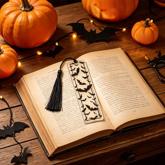 Halloween Acrylic Bookmark with Black Tassel, Clear Plastic Book Marker, Spooky Fall Reading Accessories, Durable Page Marker