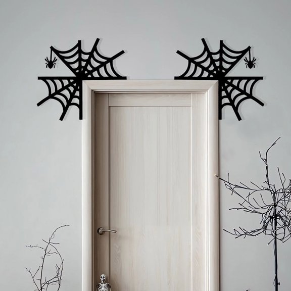 Halloween Acrylic Door Frame Corner Decals, Creative Gothic Style Spiderweb Light Switch Stickers, Spooky Wall Decorations for Home Party, Battery Operated LED, Black