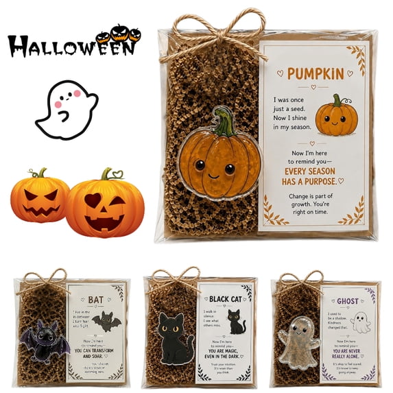 Halloween Acrylic Figurine with Encouragement Card, Cute Pocket Hug Desk Decor for Seasonal Comfort and Gift Giving