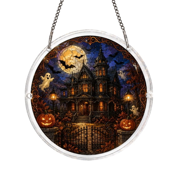 Halloween Acrylic Jigsaw Puzzle Suncatcher, Stained Glass Style Window Hanging Ornament, Halloween Decorations Indoor Cute Ghost Black Cat Art, Home Decor & Wall Decor for Halloween Party Ornament-D