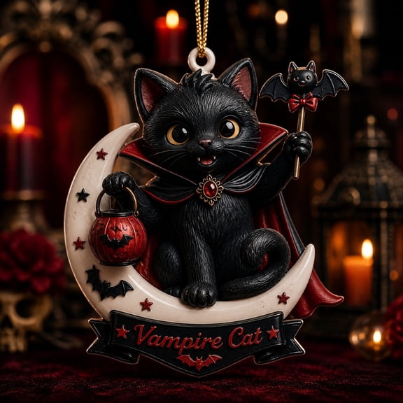 Halloween Acrylic Ornament Vampire Cat Acrylic Spooky Tree Hanging for Cat Lovers