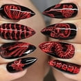 thumbnail image 1 of Halloween Acrylic Press On Nails Medium Almond Full Cover Fake False Stick On Nails, Reusable Artificial Nail Tips with Skeleton Skull Bone Rose Gothic Design for Halloween Party DIY Manicure,24 Pcs, 1 of 5