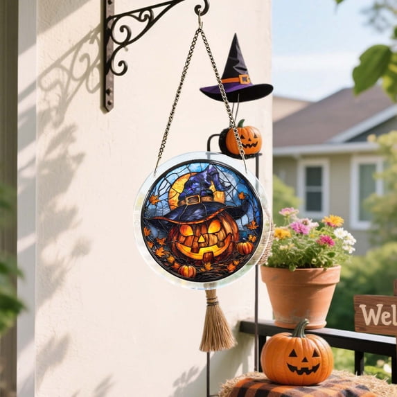 Halloween Acrylic Puzzle Suncatcher with Multiple Seasonal Patterns for Window Hanging Home Decor Holiday Gift, 7.4x7.4 Inches