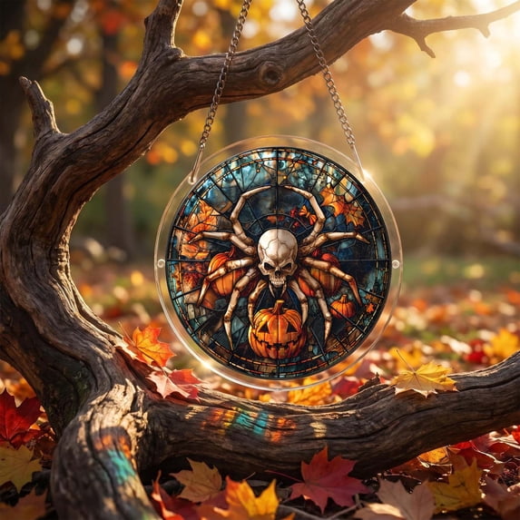 Halloween Acrylic Puzzle Suncatcher with Multiple Seasonal Patterns for Window Hanging Home Decor Holiday Gift, 7.4x7.4 Inches