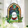 thumbnail image 1 of Halloween Acrylic Suncatcher Cute Ghost Reading Book in Gothic Window Hanging Spooky Greenery Scene Ornament for Holiday Home Decoration, 1 of 7