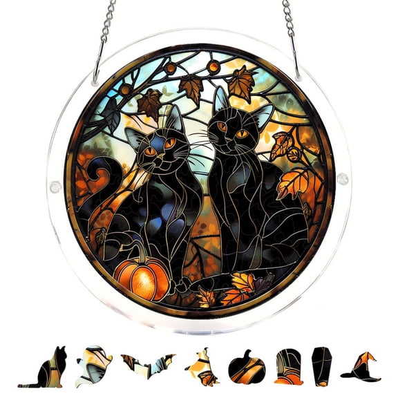 Halloween Acrylic Suncatcher Puzzle 7.4 Inch - Stained Glass Window Hanging Decor with Rainbow Light Reflections for Indoor Home Office Shelf Garden