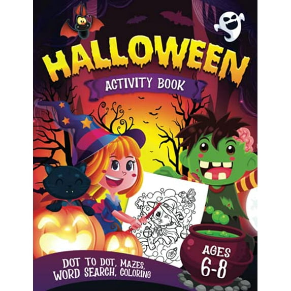 Pre-Owned Halloween Activity Book for Kids Ages 6-8: A Spooky Fun Workbook For Kids Ages 6-8, Learn Halloween words and Enjoy all the Activities: Mazes, Dot to ... For Paperback
