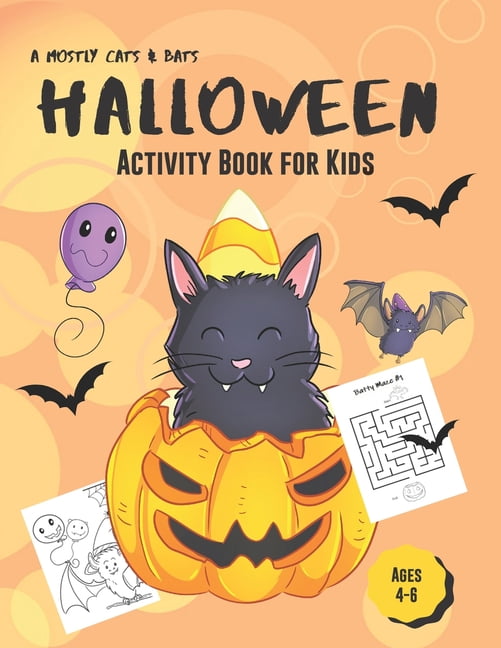 Halloween Activity Book for Kids: A Mostly Cats and Bats Workbook with Coloring, Word Search, Word Scramble and More!, (Paperback)