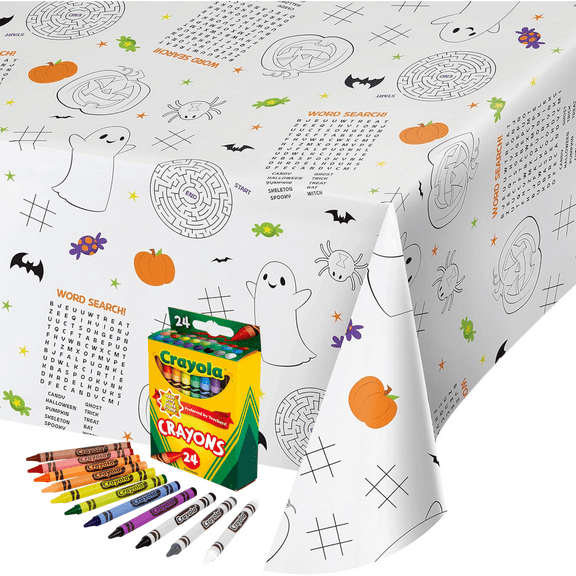 Halloween Activity Paper 54" x 88" Tablecloth with Crayons