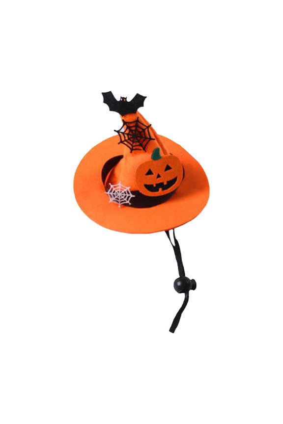 Halloween Adjustable Pumpkin Wizard Pet Hat, Soft Lightweight Breathable Cosplay Headwear, Festive Bat Print Party Photo Accessory for Cats Dogs Rabbits Hedgehogs Chinchillas Ferrets Supplies